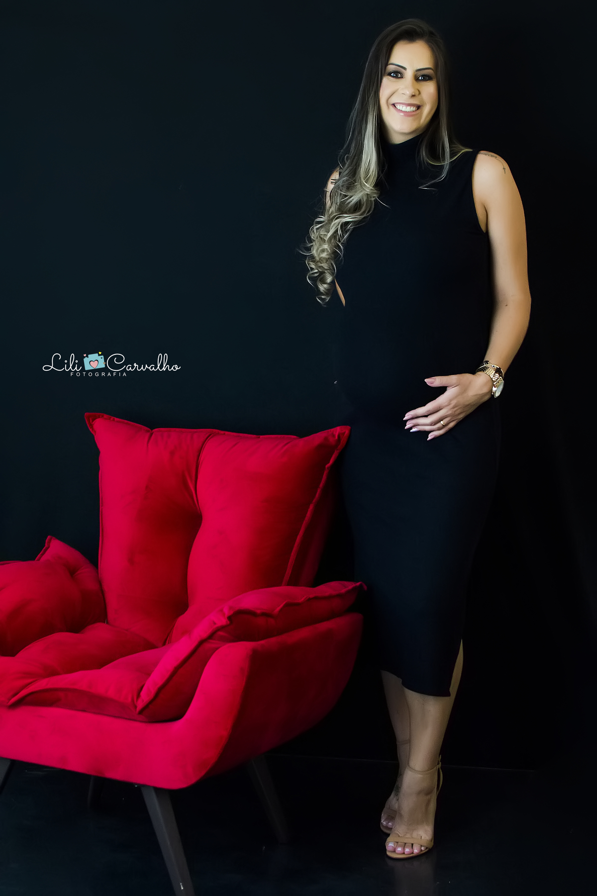 ensaio gestante em Maringá, vestido preto