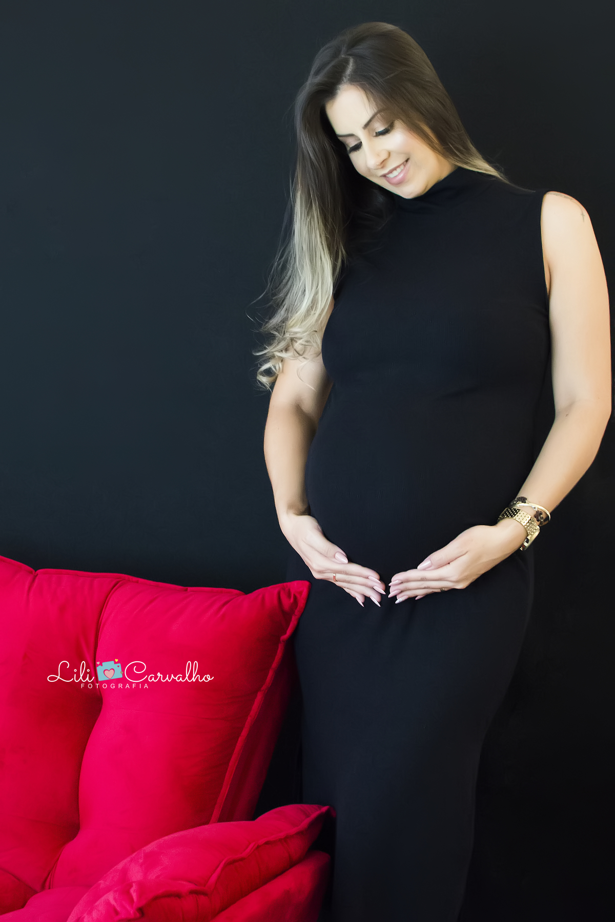 ensaio gestante em Maringá vestido preto 