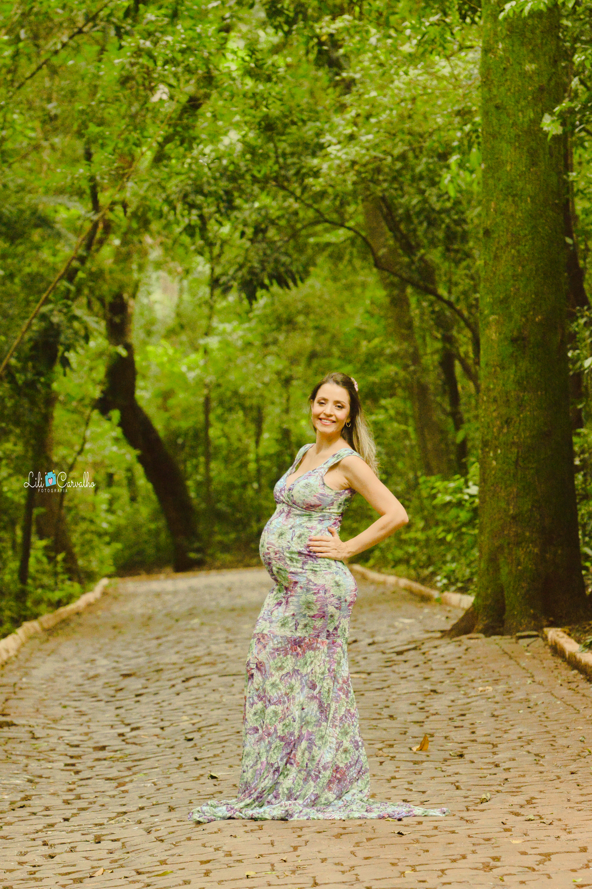 ensaio fotografico de gestante  em Maringá,  vestido estampado