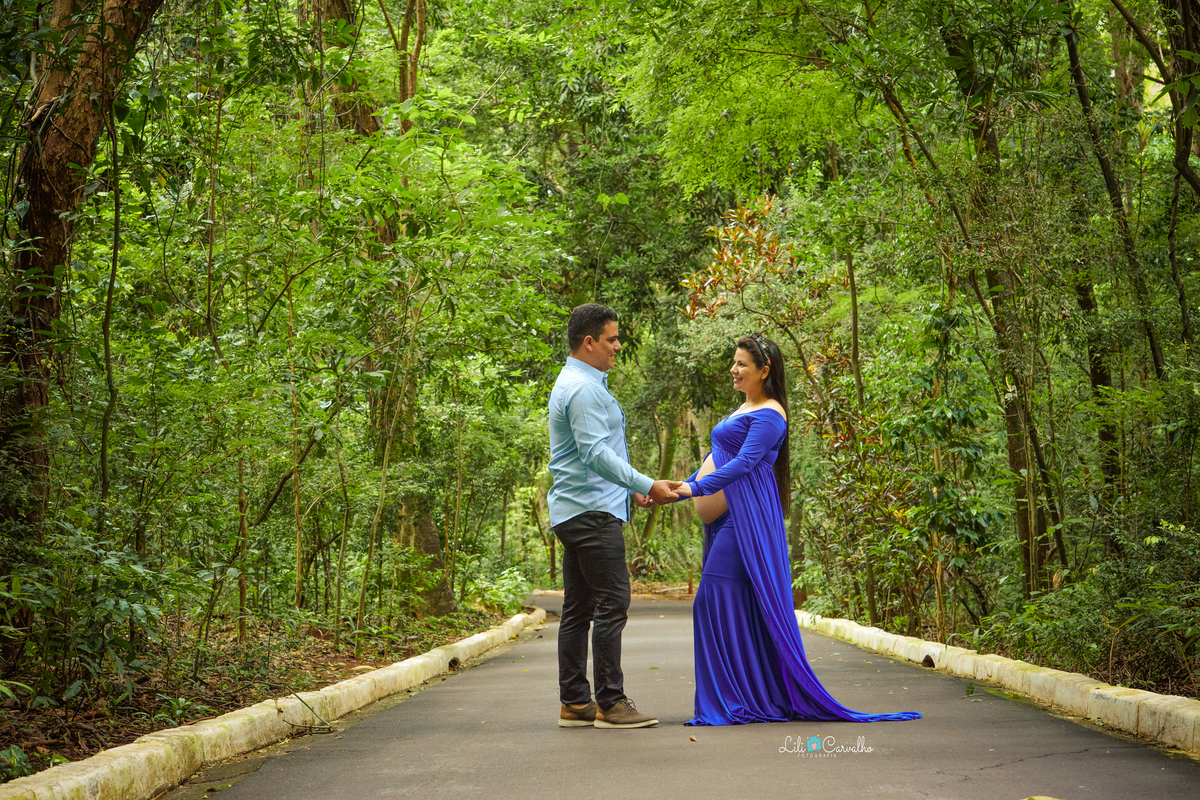 ensaio gestante em Maringá, em local externo, parque do ingá mãos dados 