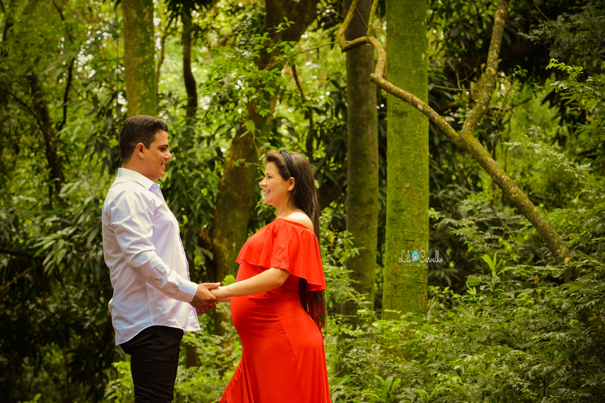 ensaio gestante em Maringá, em local externo, parque do ingá maos dadas 