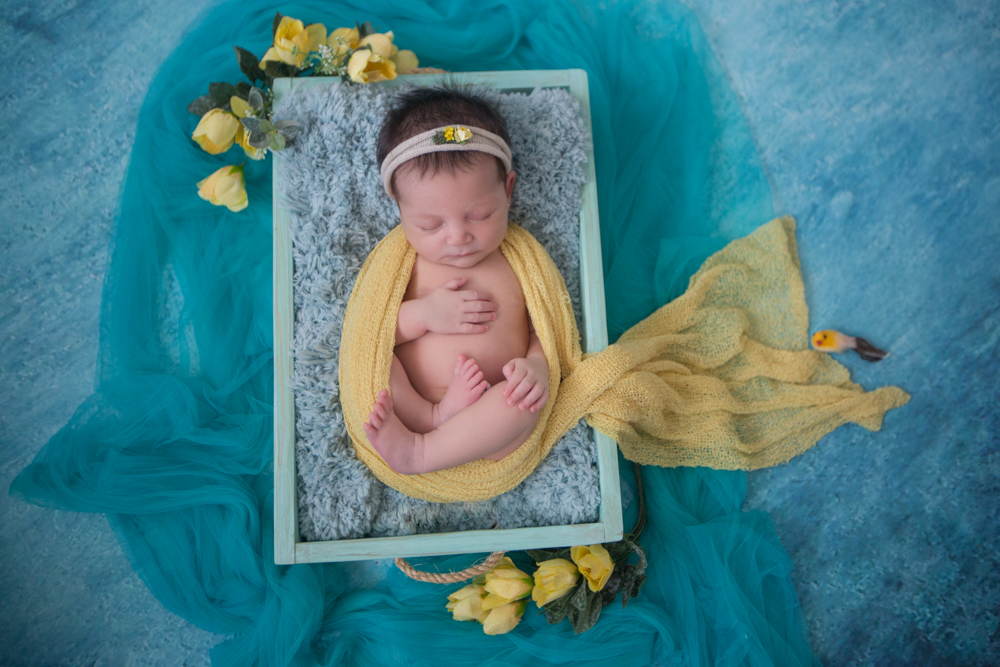 bebê com flores, em seu ensaio newborn, feito por Ana Mokarzel em Belém do Pará