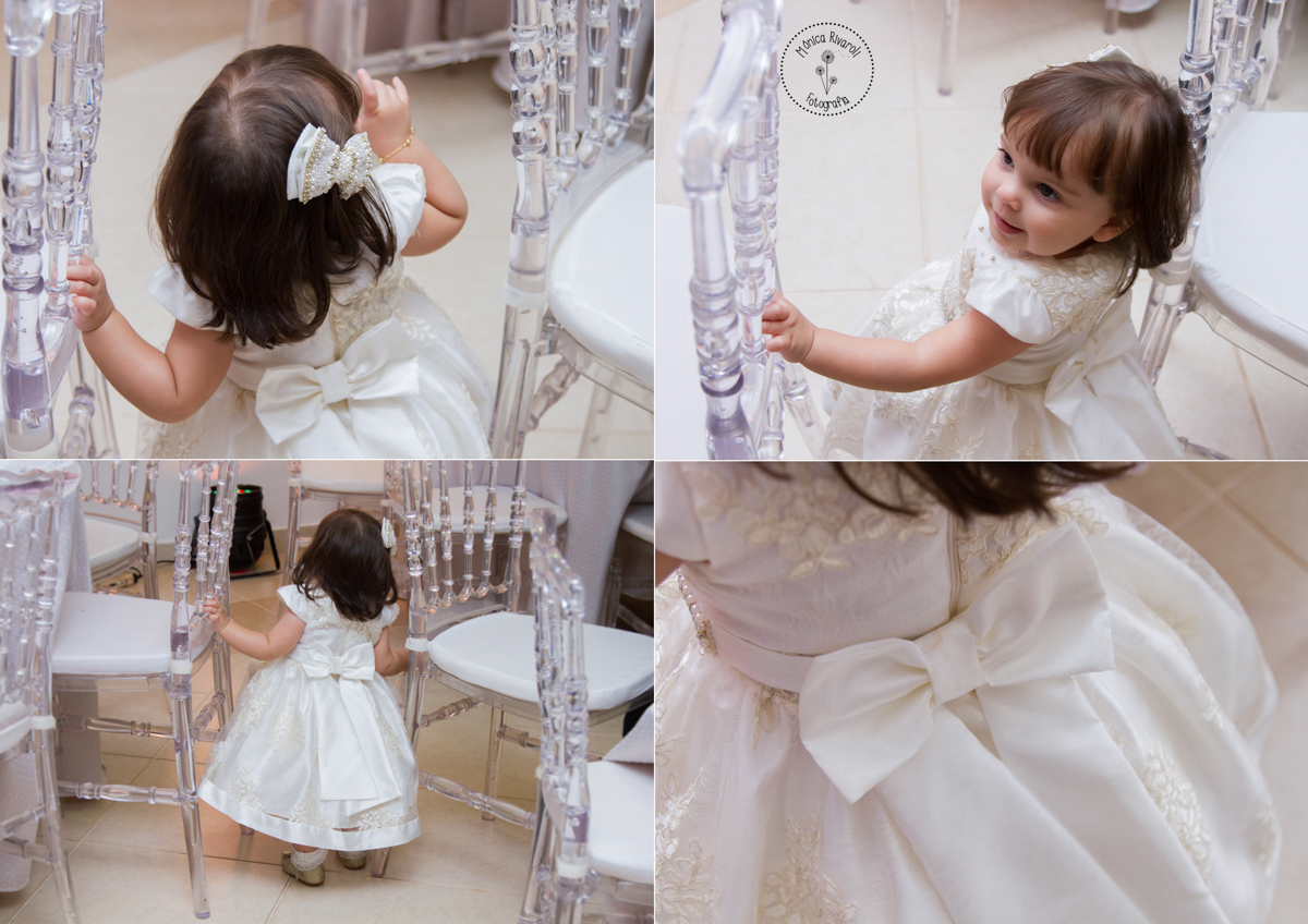 Sequência de quatro fotos da Maria andando pelo salão