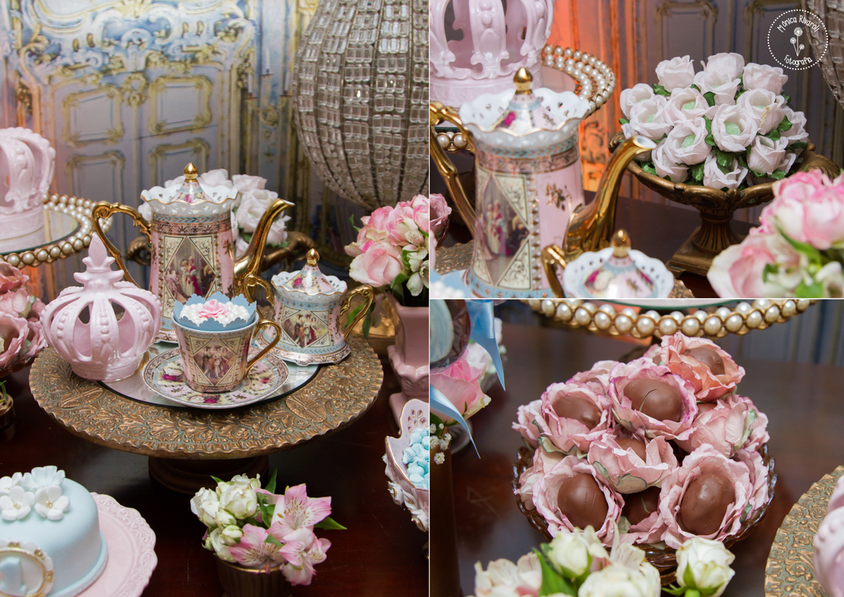 Sequência de três fotos dos detalhes e doces