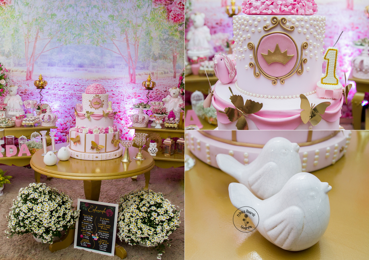 Sequência de fotos da mesa do bolo