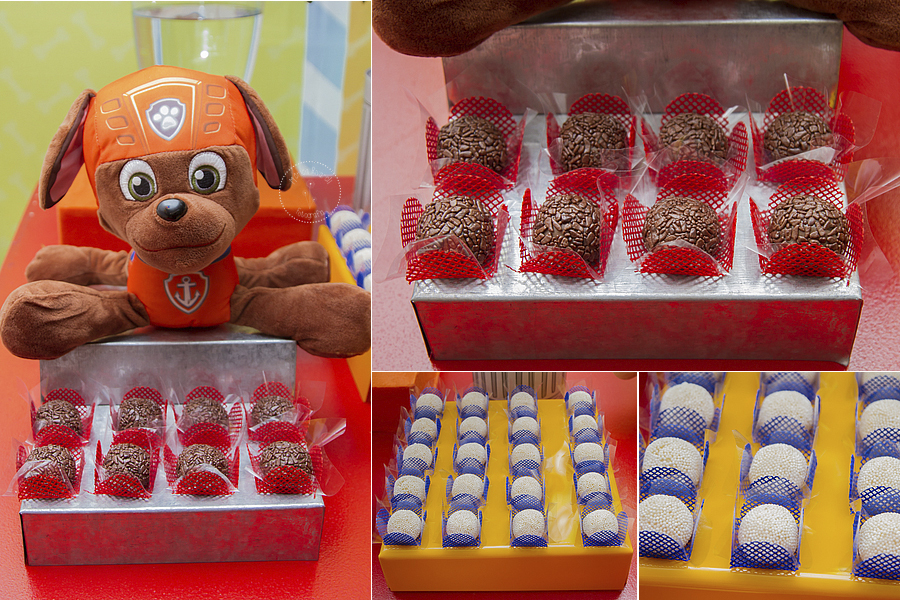 Montagem de quatro foto de brigadeiros e beijinhos