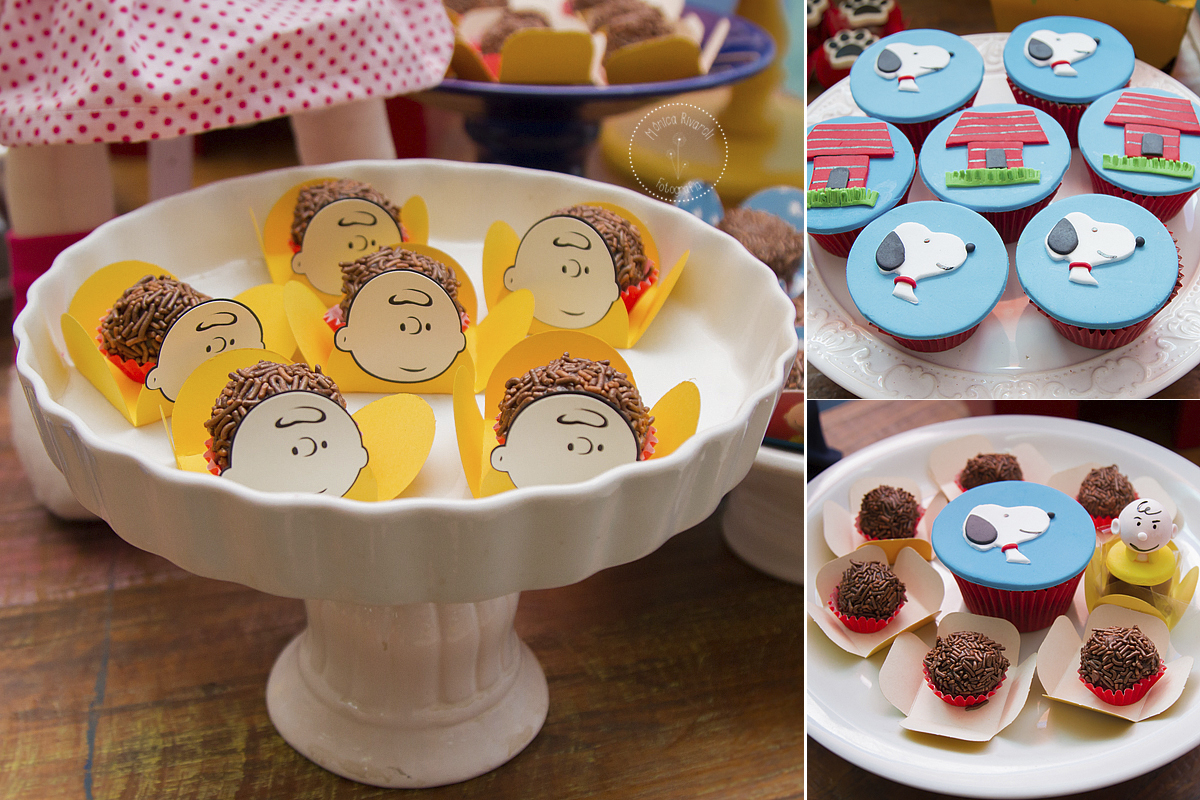 Montagem de três fotos de brigadeiros e cupcakes