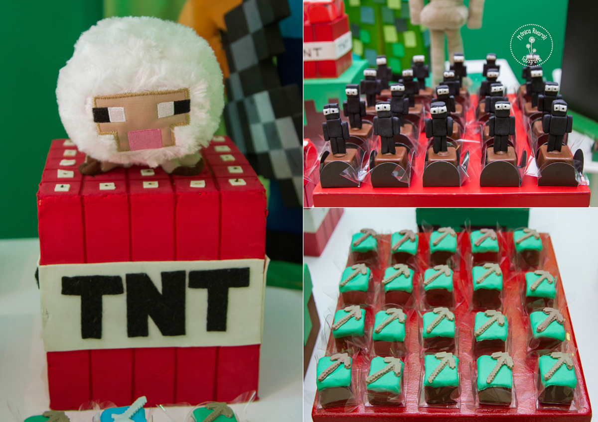 Montagem de três fotos de docinhos e decorações