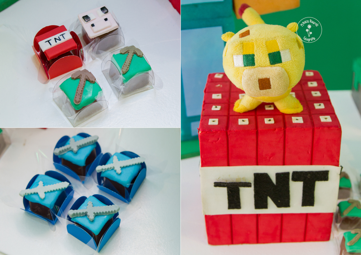 Montagem com três fotos de docinhos e decoração