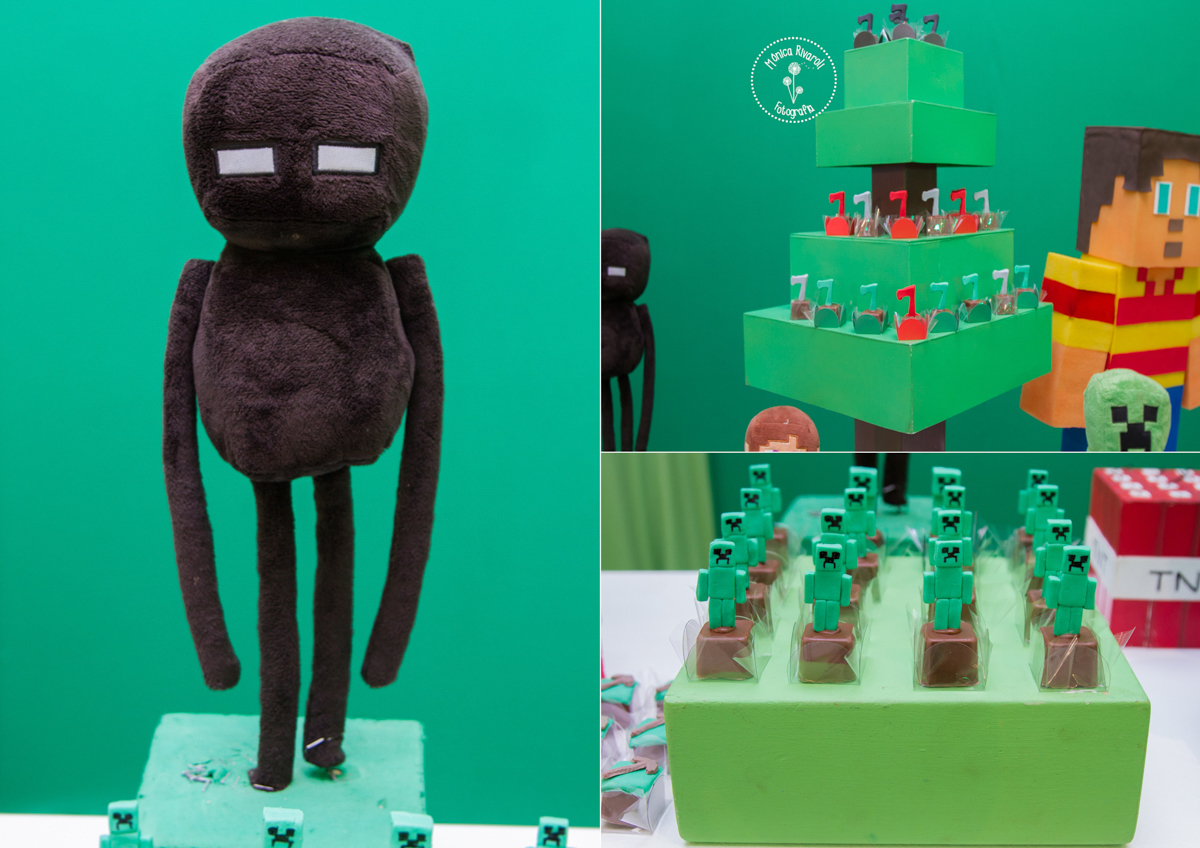 Montagem com três fotos de docinhos de chocolate e decoração 