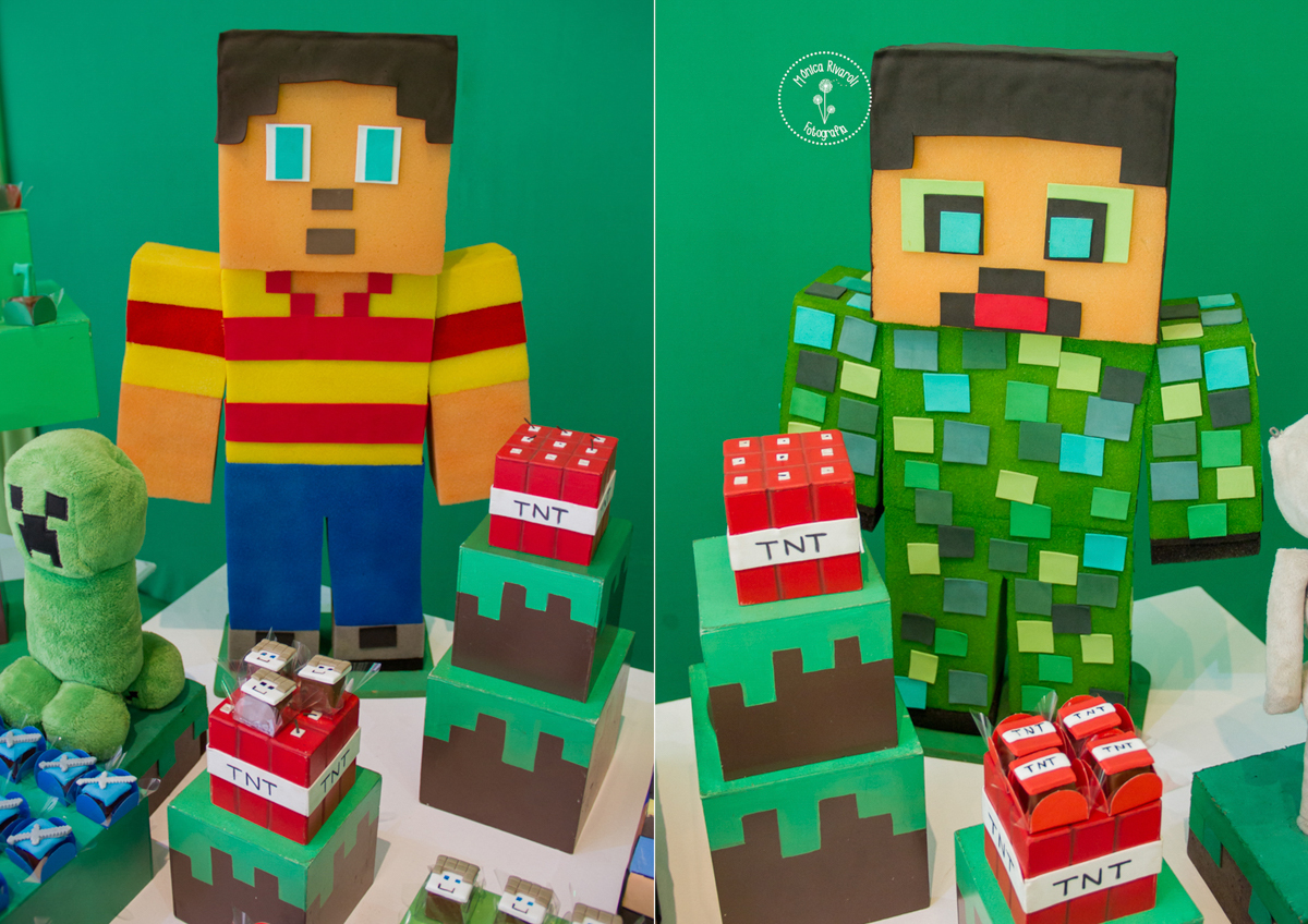 Montagem de duas fotos de personagens do Minecraft