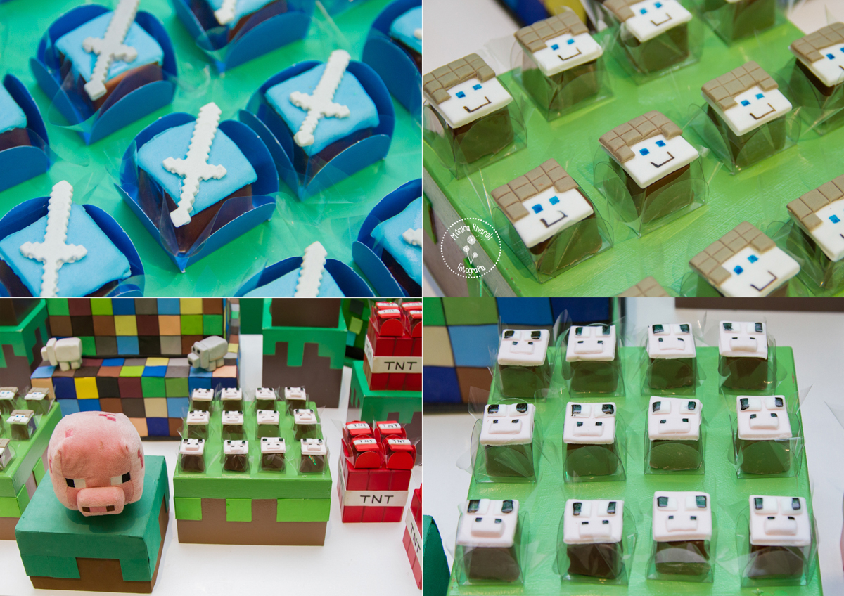 Montagem de quatro fotos de docinhos da decoração 