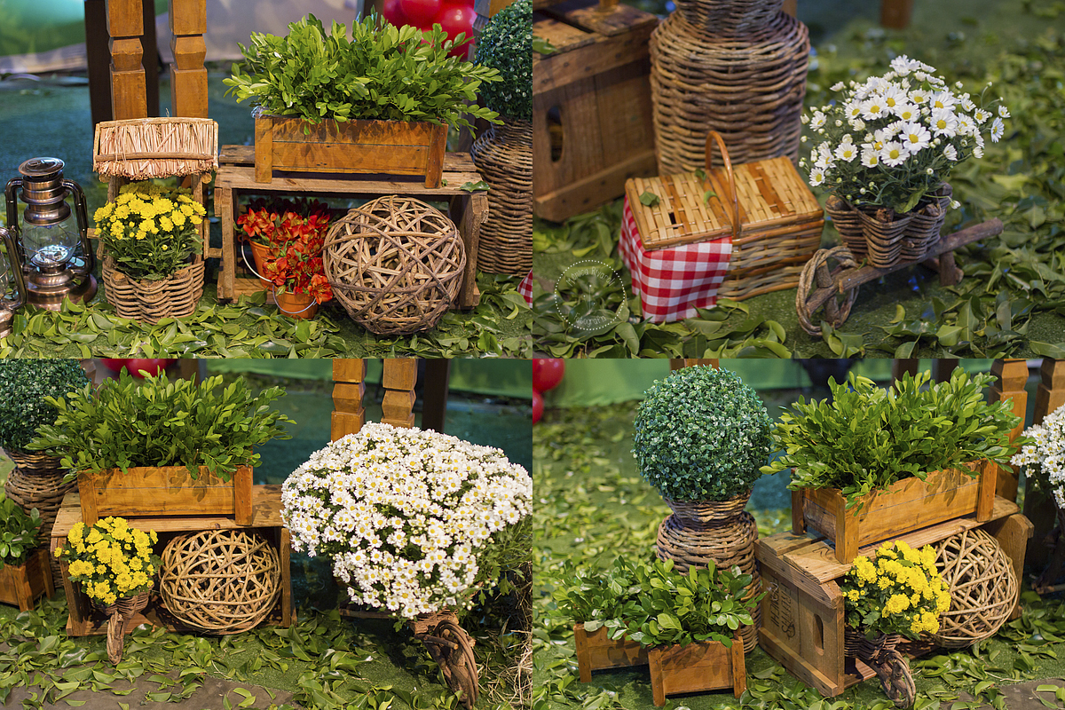 Montagem de quatro fotos de diferentes decorações da parte de baixo da mesa 