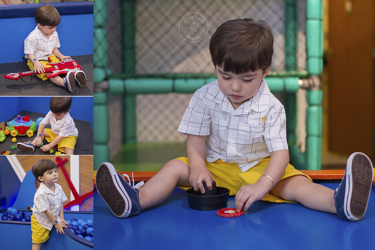 Montagem de quatro fotos do Edu brincando 