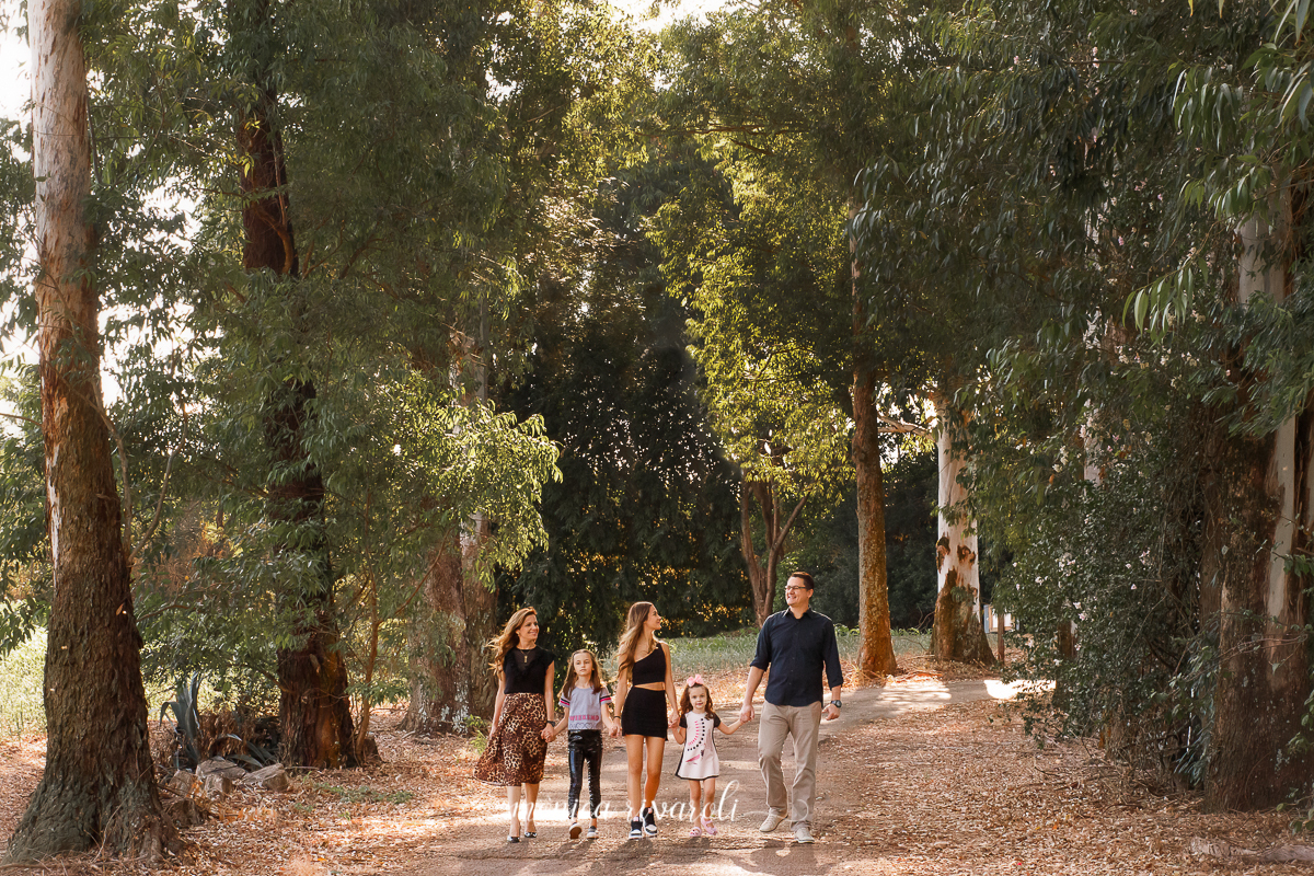 Nessa fotografia está rodeada de árvores enquanto caminha de mãos dadas por uma estradinha de chão. A mãe na ponta esquerda, a filha do meio ao seu lado, a filha mais velha ao meio (olhando para o pai), a caçula ao lado e por fim o pai na ponta direita.