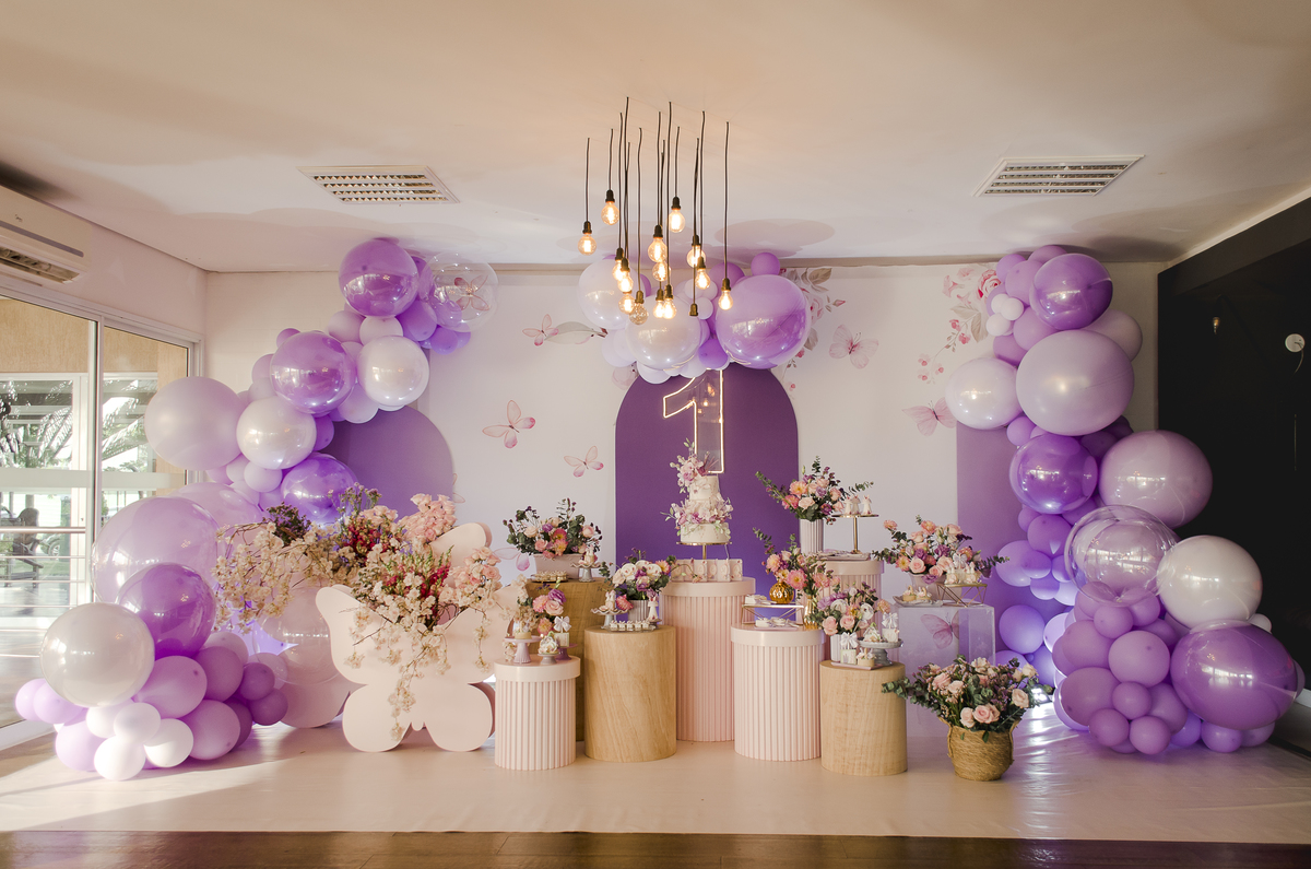 decoração tema festa jardim lilas