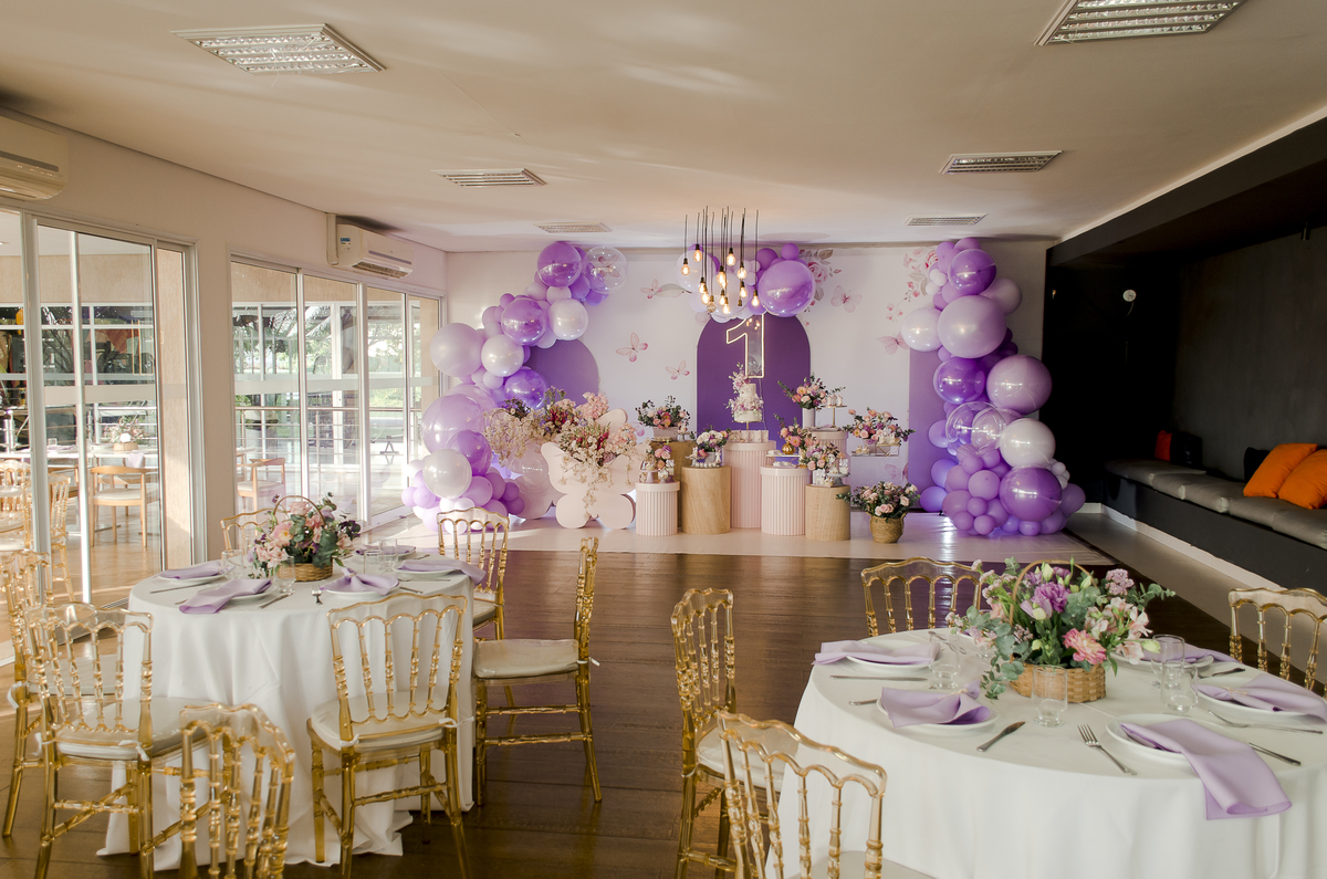 decoração tema festa jardim lilas