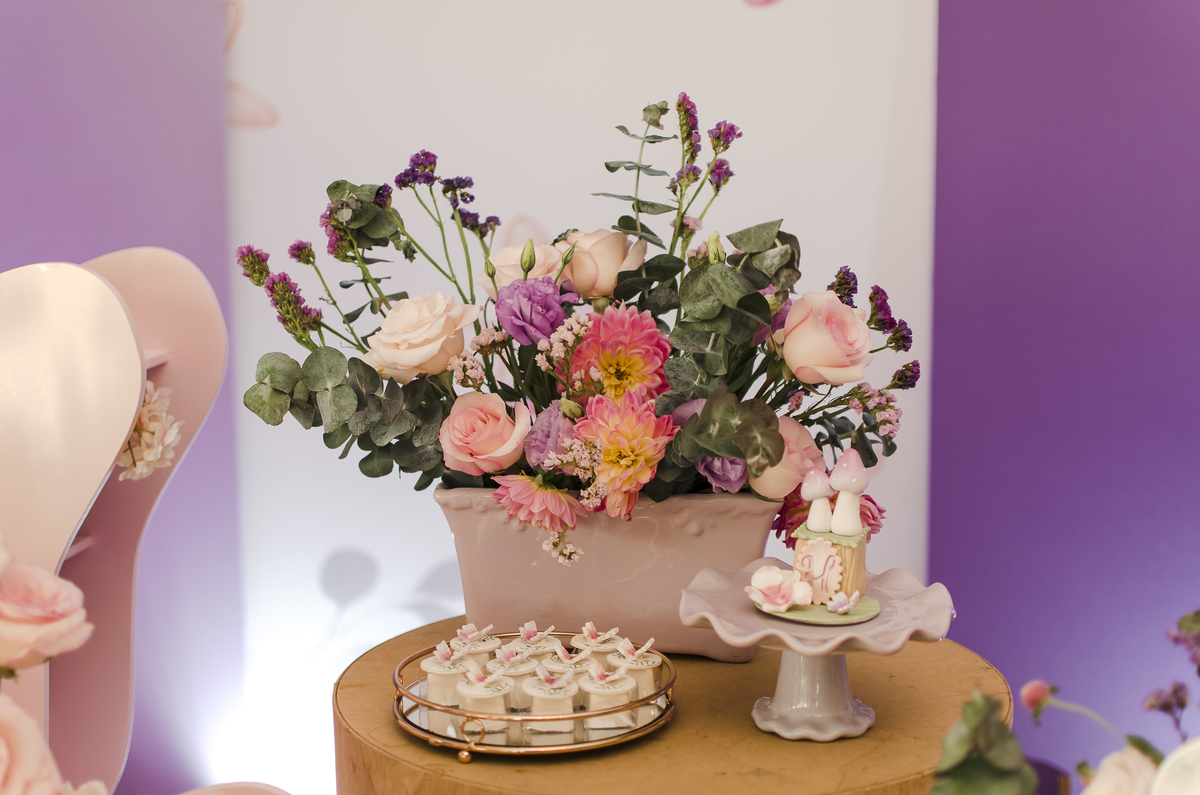 decoração tema festa jardim lilas