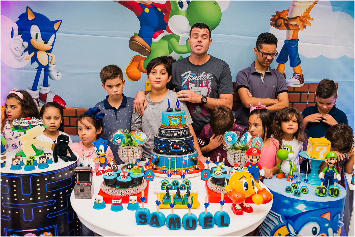 aniversário 10 anos Samuel, Oba Oba festas e eventos, cachoeirinha, festa de 10 anos, festa infantil, festa animada, aniversário do filho, meu garoto, festa games, decoração infantil, minecraft, sonic, pac man, mario bros, decoração games, fabricio souza 