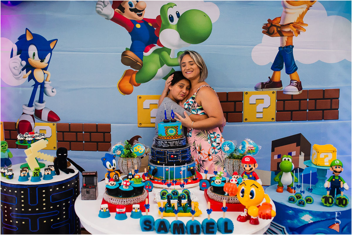 aniversário 10 anos Samuel, Oba Oba festas e eventos, cachoeirinha, festa de 10 anos, festa infantil, festa animada, aniversário do filho, meu garoto, festa games, decoração infantil, minecraft, sonic, pac man, mario bros, decoração games, fabricio souza 