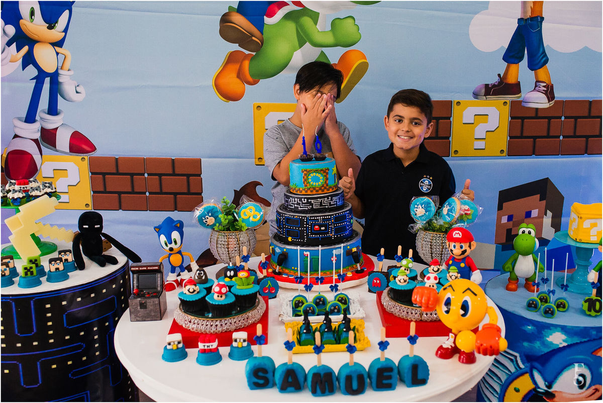 aniversário 10 anos Samuel, Oba Oba festas e eventos, cachoeirinha, festa de 10 anos, festa infantil, festa animada, aniversário do filho, meu garoto, festa games, decoração infantil, minecraft, sonic, pac man, mario bros, decoração games, fabricio souza 