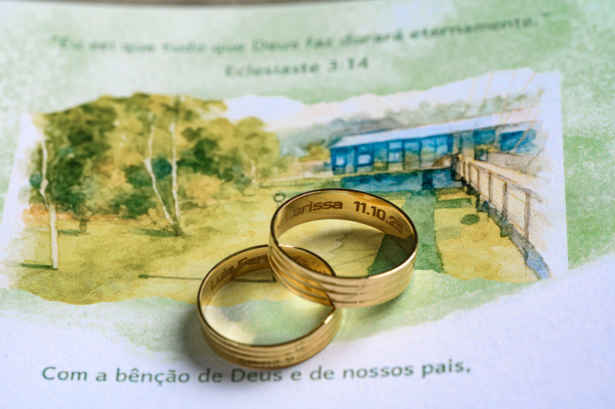 Alianças sobre o convite do casamento
