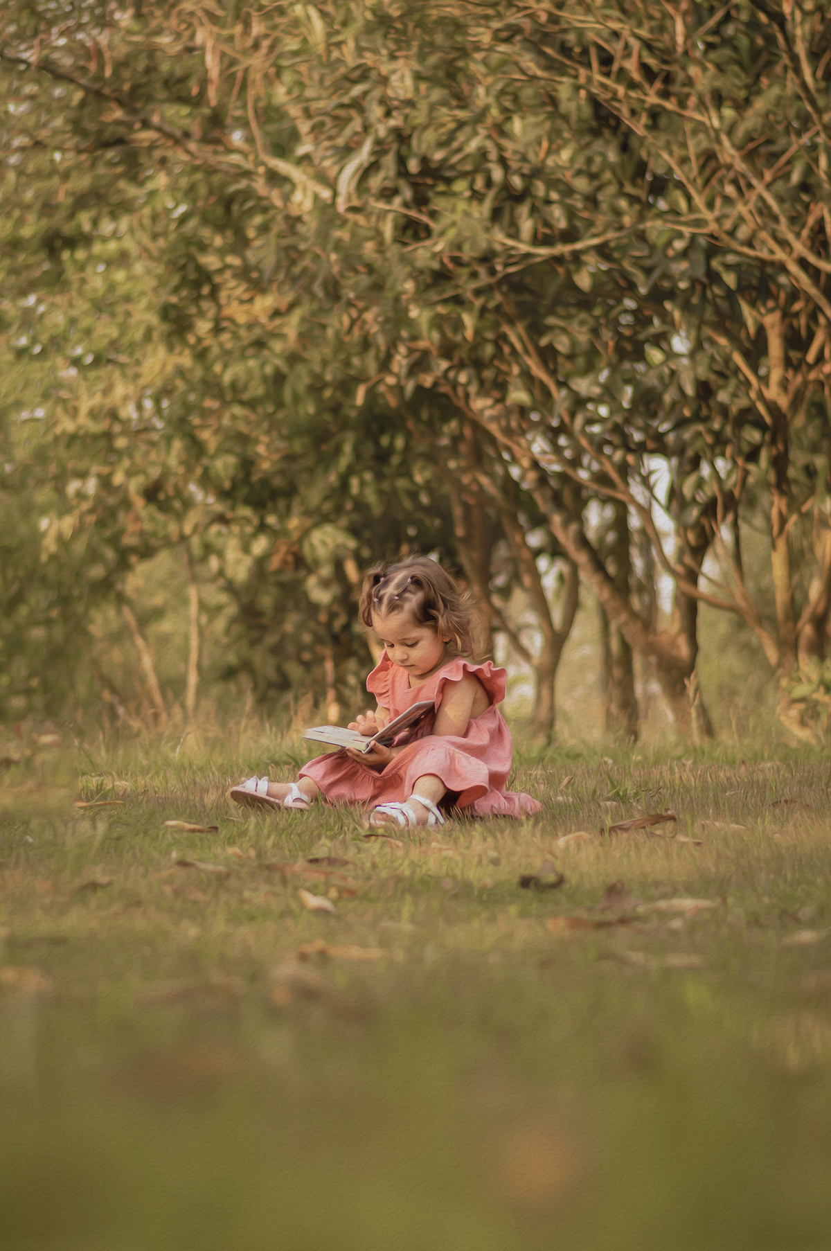 foto menina na natureza lendo livro