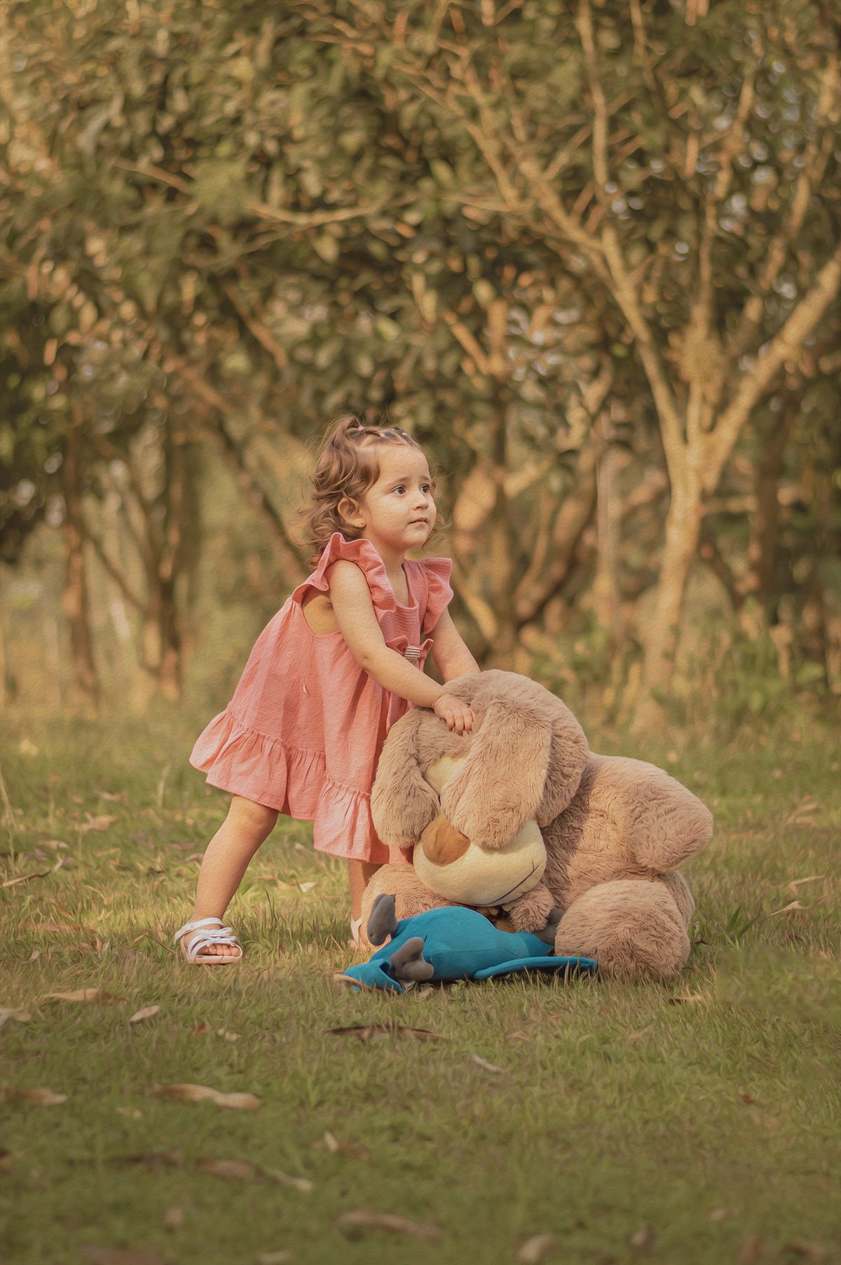 foto menina na natureza com urso