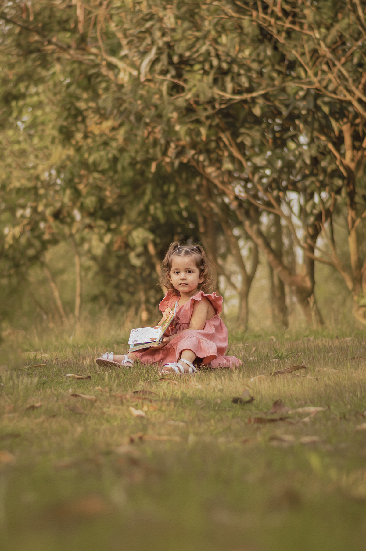 foto menina na natureza segurando livro
