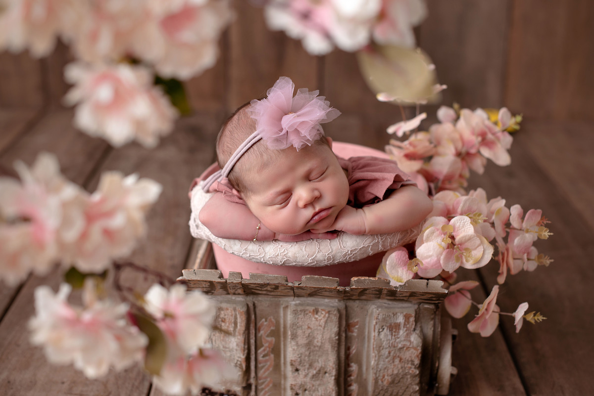ensaio estúdio, sessão newborn menina no prop e baldinho. Akleine fotografias Imperatriz MA