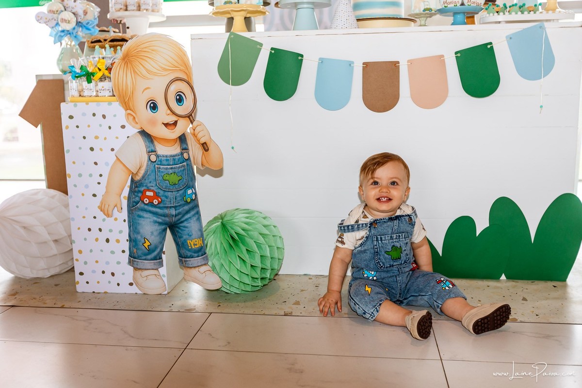 fotografia de Aniversario infantil, festa de 1 ano de Matias no Condomínio Green Club em Parnamirim, com tema minhas aventuras, brincadeiras, música com Tio Fernando, diversão para as crianças e muito carinho de familiares e amigos.