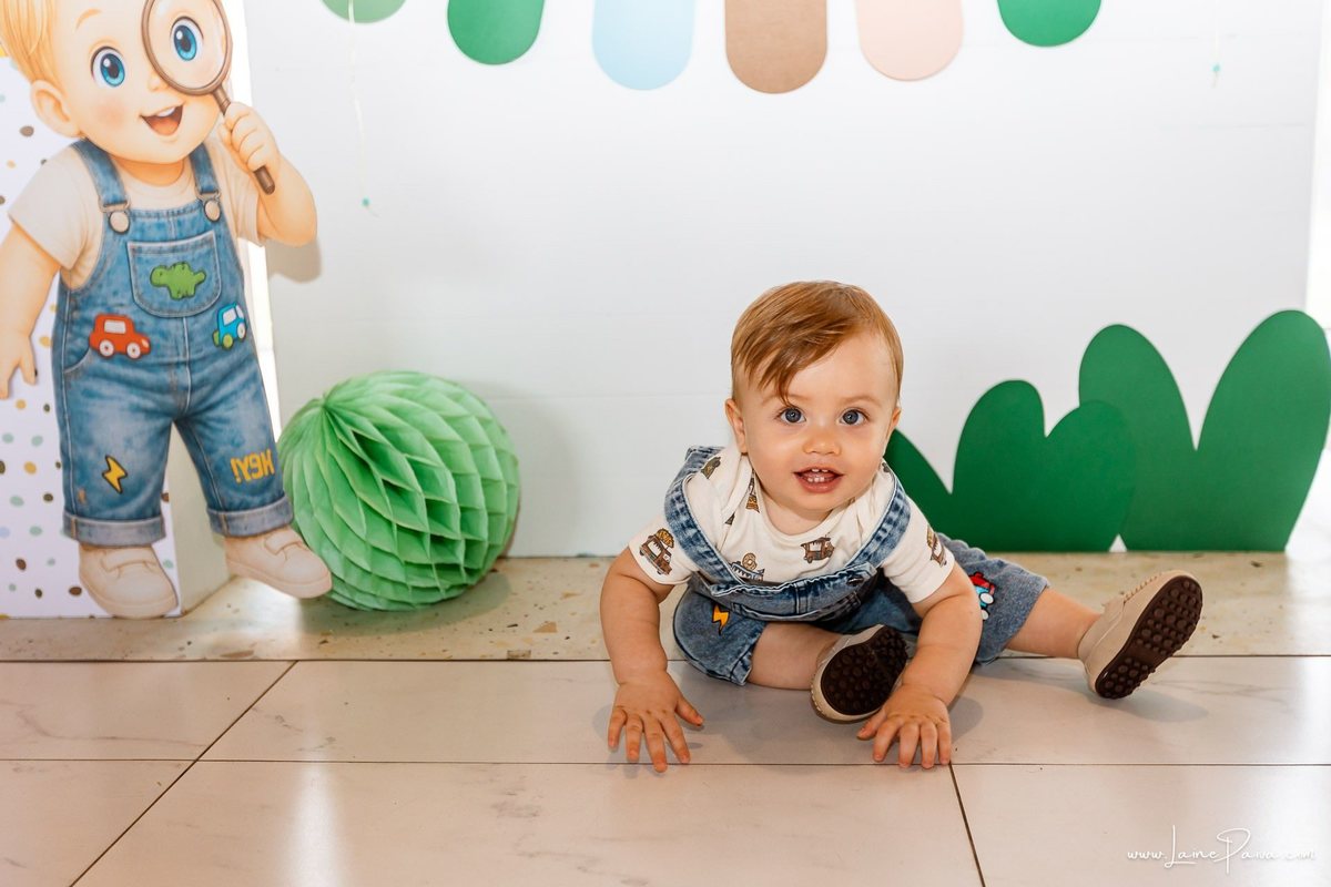 fotografia de Aniversario infantil, festa de 1 ano de Matias no Condomínio Green Club em Parnamirim, com tema minhas aventuras, brincadeiras, música com Tio Fernando, diversão para as crianças e muito carinho de familiares e amigos.