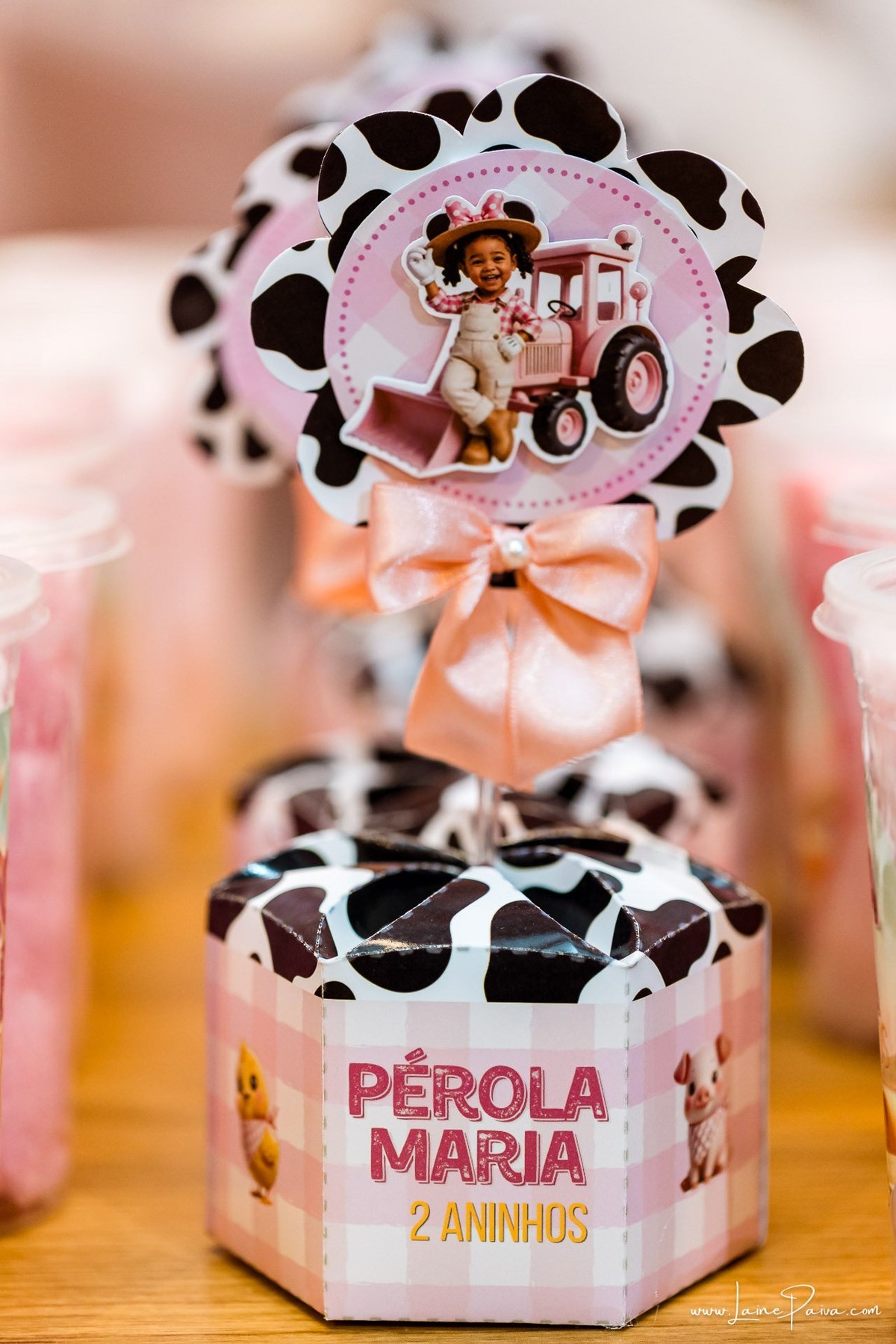 Fotografia de aniversário infantil da Pérola, festa de 2 anos com tema Fazendinha da Minnie na Game Station do Natal Shopping, em Natal/RN. Diversão, piscina de bolinhas, brinquedos e momentos especiais com família e amigos.