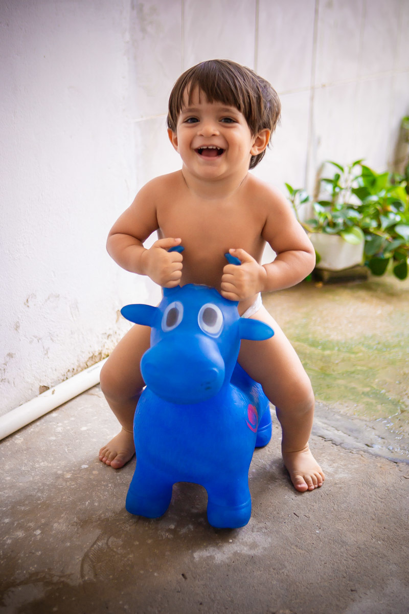 criança brincando em vaca que pula