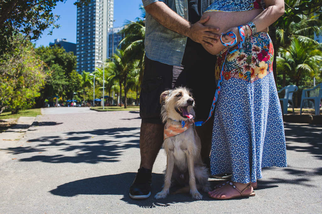 Ensaio gestante Flávia e Fábio na Lagoa Rodrigo de Freitas com Simba cachorro