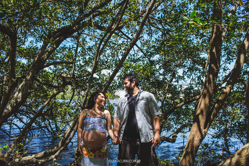 Ensaio gestante Flávia e Fábio na Lagoa Rodrigo de Freitas com Simba cachorro