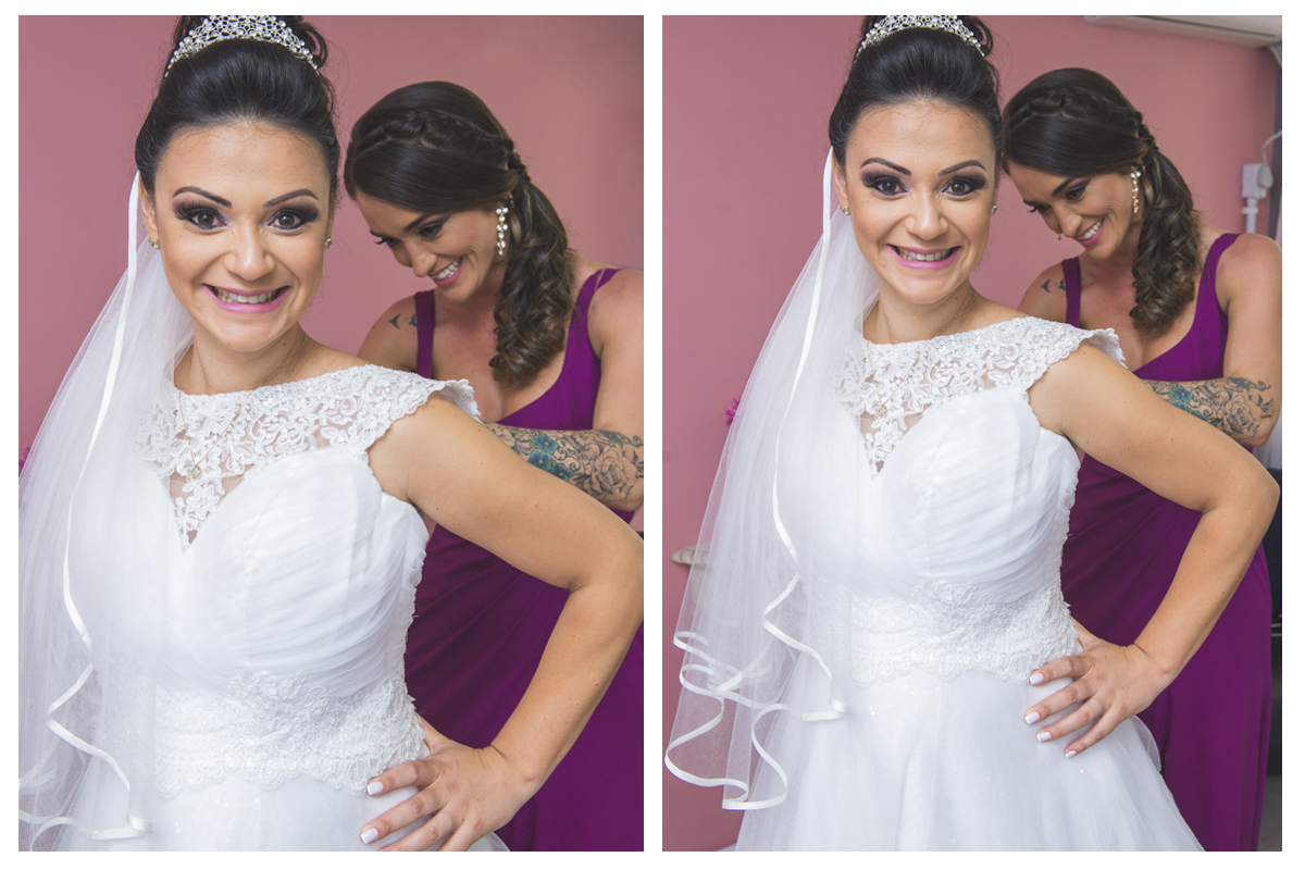 Ultimo ajuste no vestido da noiva antes de ir para o caamento. Foto por Marco Moscareli