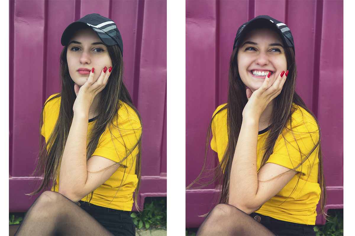 Debutante e modelo posando sentada ao lado de um cantainer roxo durante seu ensaio fotográfico de 15 anos. Foto por Marco Moscarelli Fotografo 