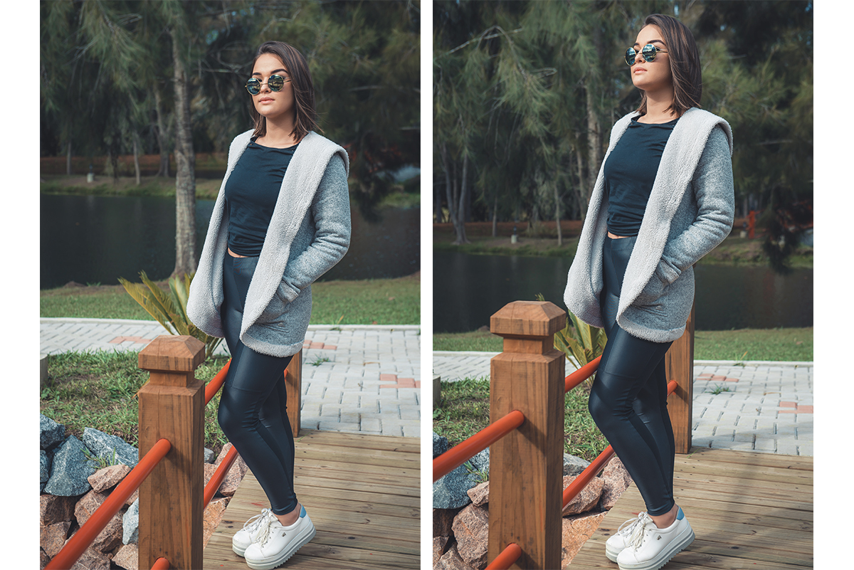 Debutante posando para foto em uma ponte de jardim durante seu ensaio fotográfico externo de 15 anos. Foto por Marco Moscarelli Fotógrafo Pelotas. 