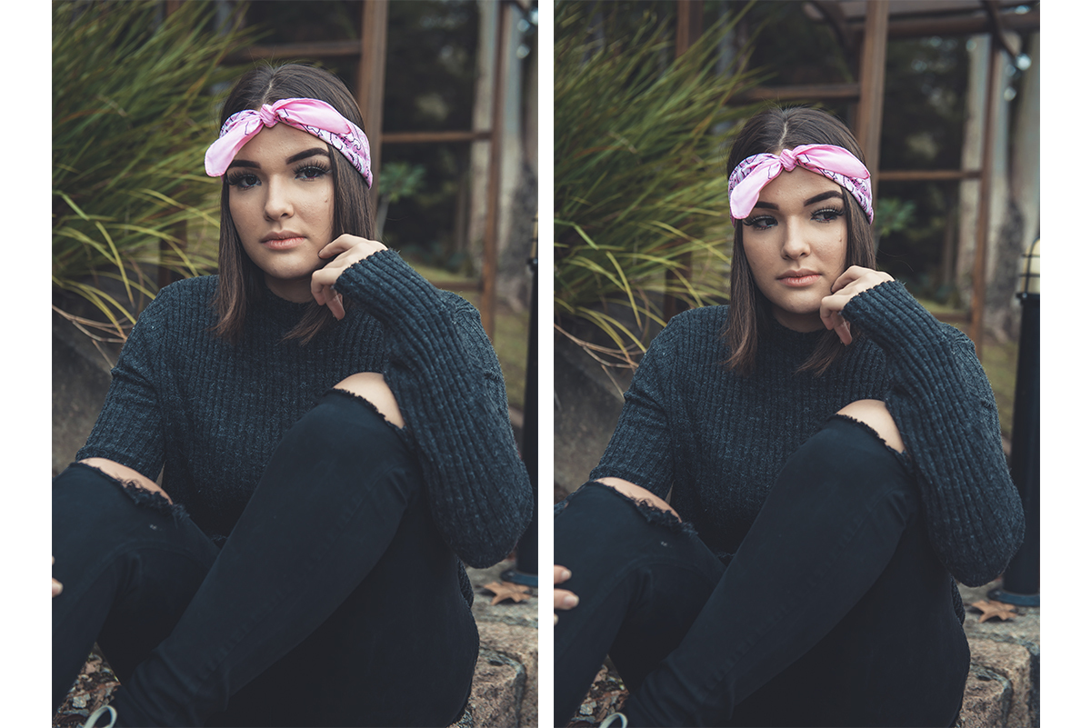 Modelo posando para fotos enquanto folhas de outono caem sobre a lente. Foto por Marco Moscarelli Fotógrafo.