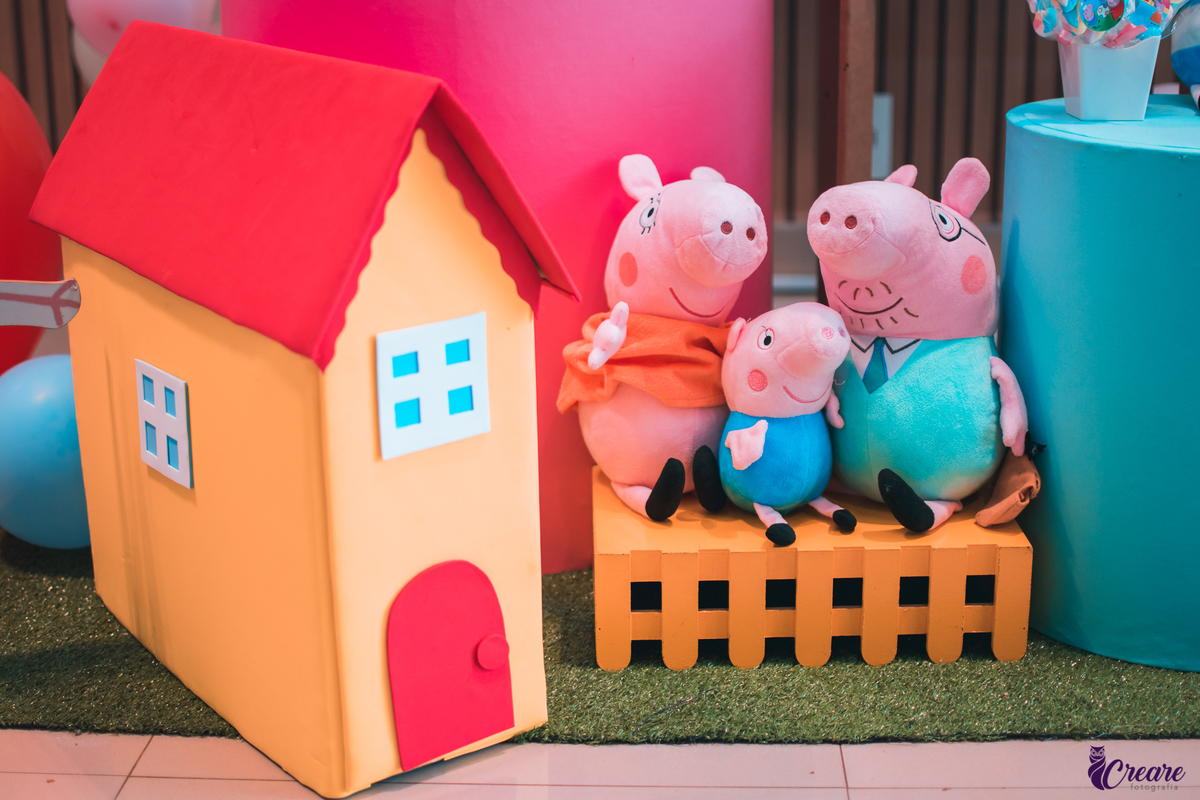 fotografia de aniversário infantil de menina, tema Peppa pig, realizado na cidade de Água Branca, próximo ao Alto do Ipiranga, São Paulo