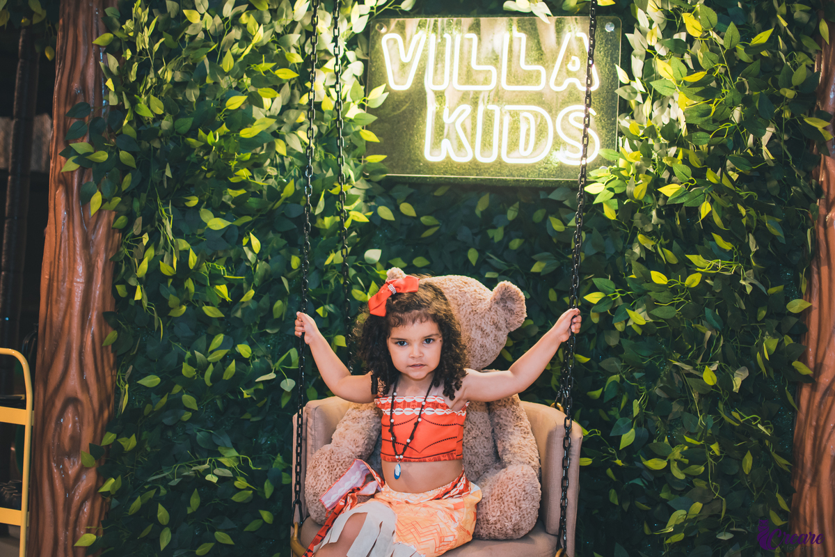 Aniversário infantil, com tema moana, realizado no buffet vila kids galpão, localizado na cidade de Santo André, ABC Paulista.