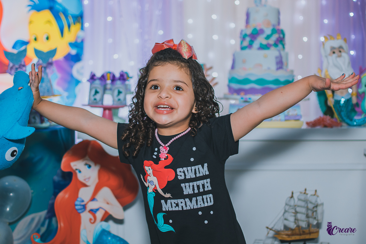 Aniversário infantil com tema pequena sereia, realizado no buffet Planeta Rizzo, localizado na cidade de Santo André, ABC Paulista.