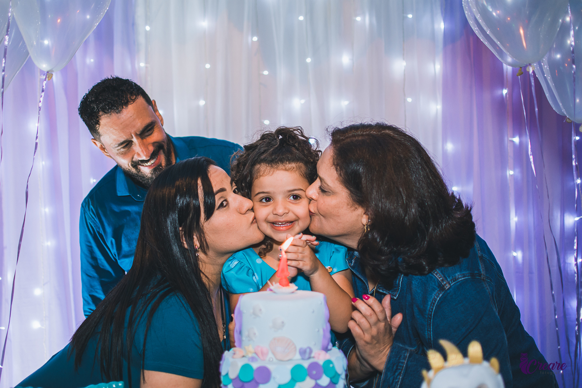 Aniversário infantil com tema pequena sereia, realizado no buffet Planeta Rizzo, localizado na cidade de Santo André, ABC Paulista.