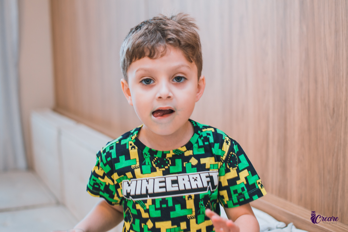 Aniversário infantil, fotografia de aniverseario com decoração de minecraft. Buffet infantil em Santo André. Festa infantil.