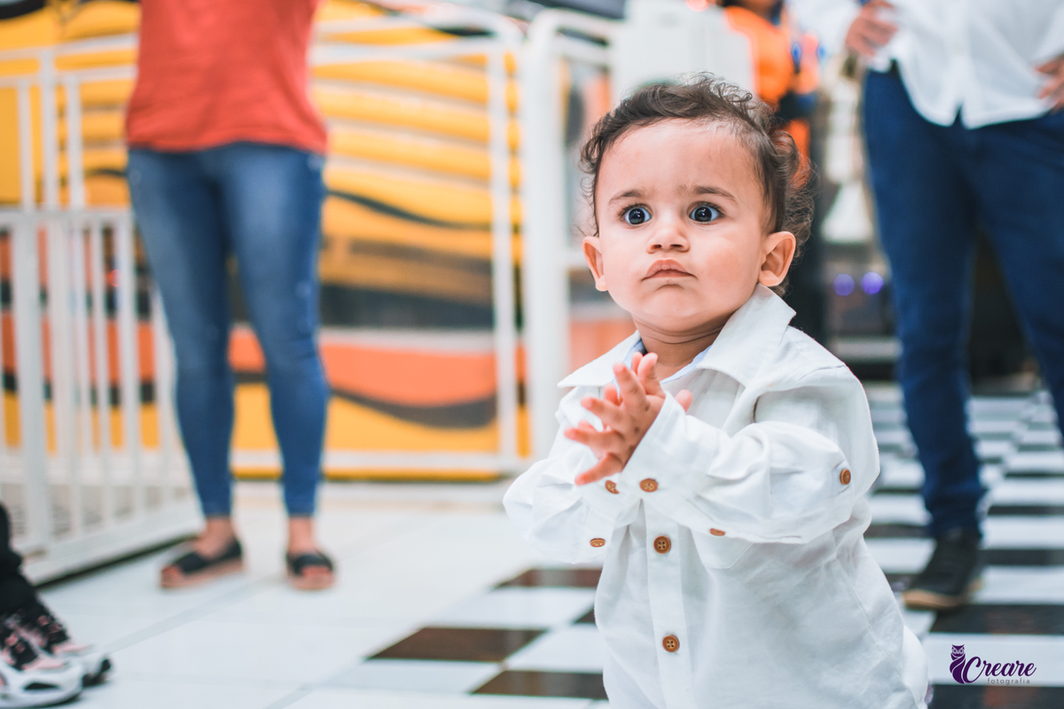fotografia de aniversário infantil com decoração do filme Toy Story. Festa de 1 ano feita no buffet Bumble bee em Santo André. Fotógrafo Santo André. 