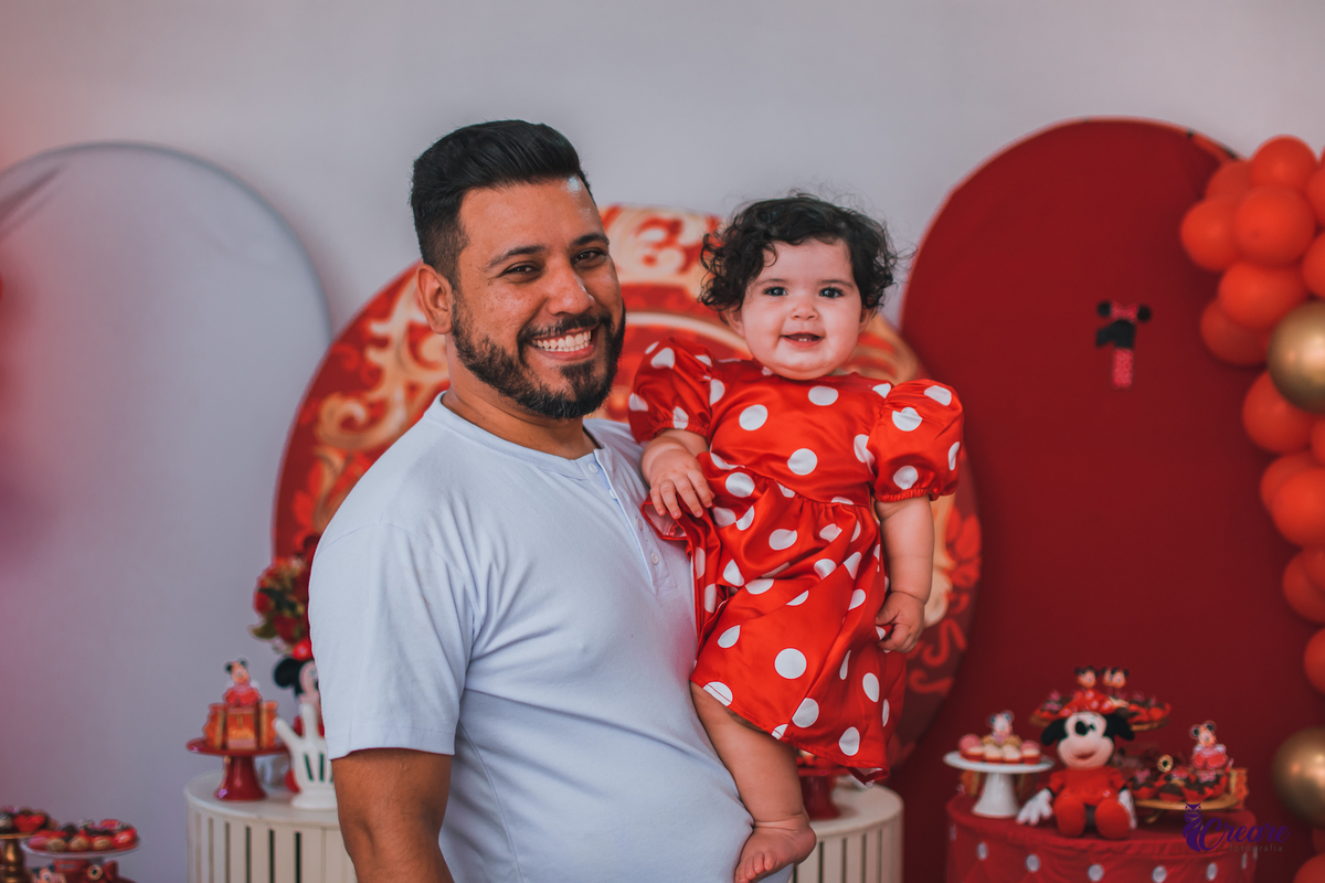 Aniversário infantil de um aninho com decoração tema minnie. Fotógrafo infantil em Mauá, ABC Paulista. Festa de menina, aniversário de 1 ano, festa de um ano, festa infantil. Fotógrafo Santo André, fotógrafo Mauá.