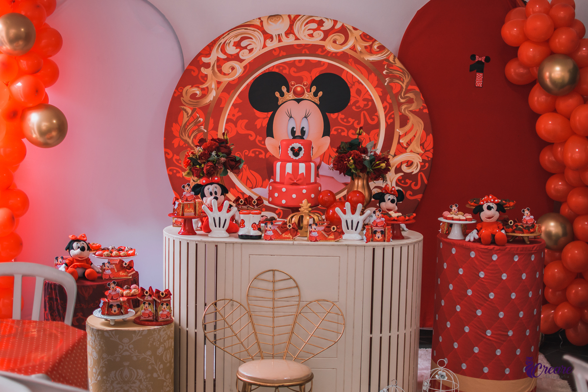 Aniversário infantil de um aninho com decoração tema minnie. Fotógrafo infantil em Mauá, ABC Paulista. Festa de menina, aniversário de 1 ano, festa de um ano, festa infantil. Fotógrafo Santo André, fotógrafo Mauá.