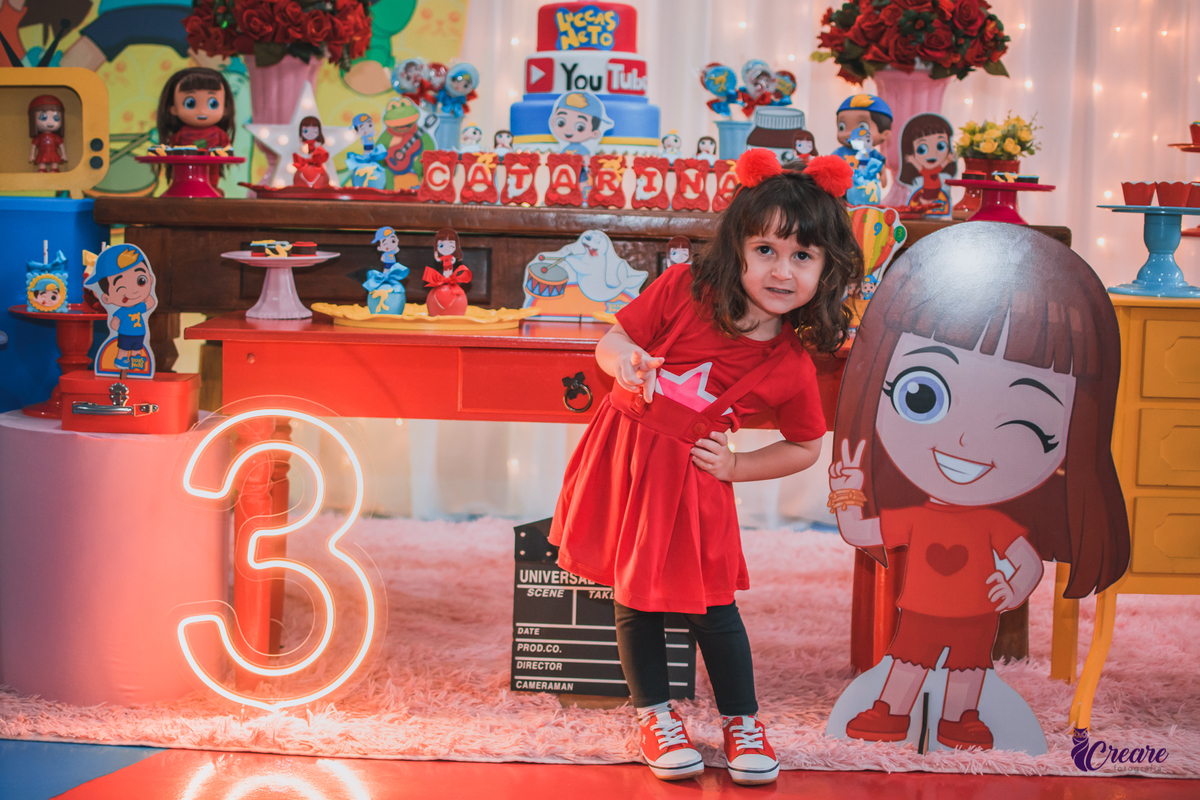 aniversário infantil, festa de menina, aniversário de 3 anos, tema de decoração Lucas Neto. Buffet Requinte festas kids, buffet Mauá, fotógrafo. 