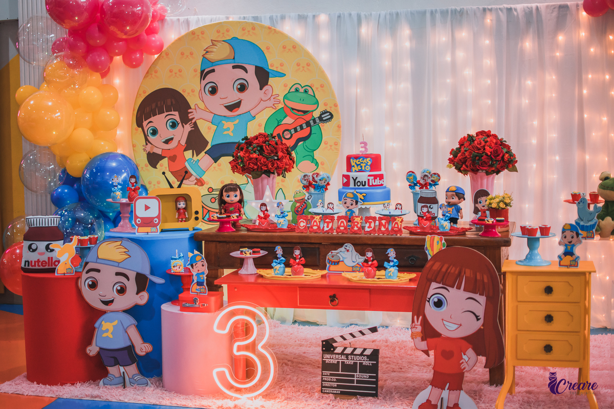 aniversário infantil, festa de menina, aniversário de 3 anos, tema de decoração Lucas Neto. Buffet Requinte festas kids, buffet Mauá, fotógrafo. 
